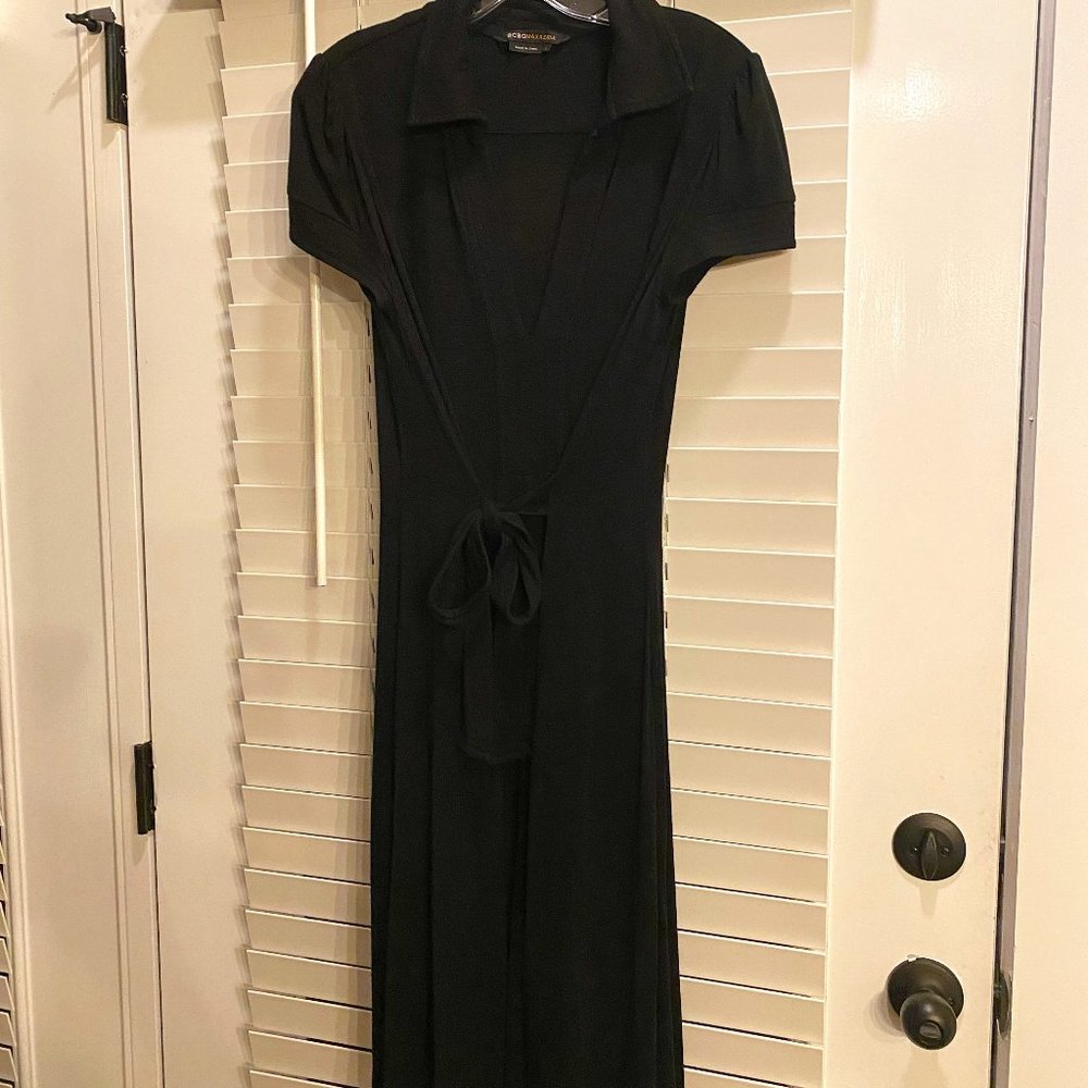 BCBGMaxAzria Black Cap Sleeve Tie Waist Jersey Dress (Sz. S)